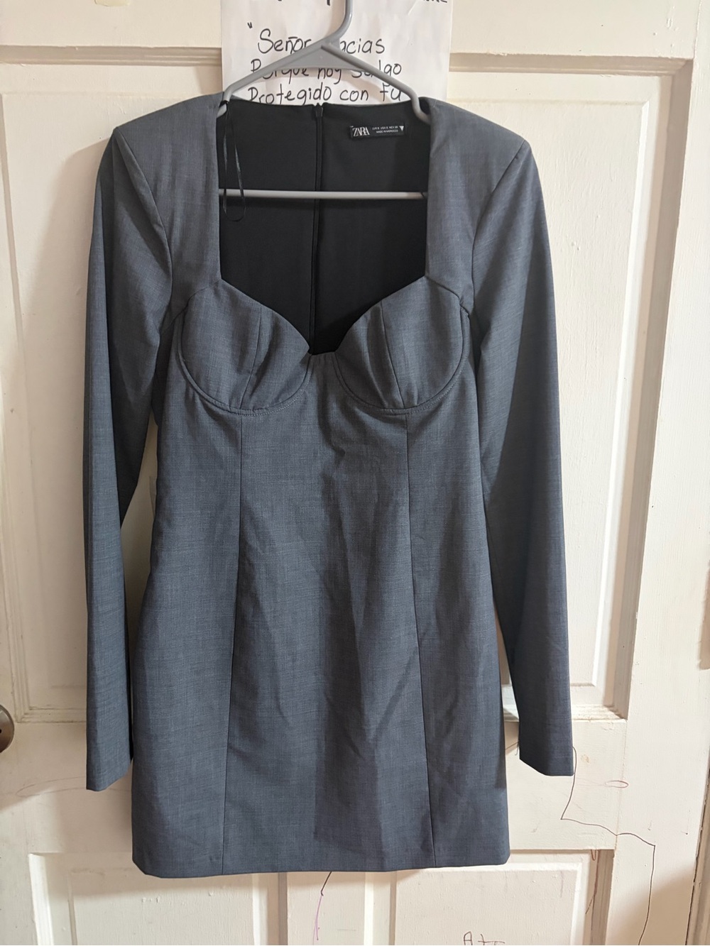 Zara Gray Long-Sleeve Bustier Mini Dress